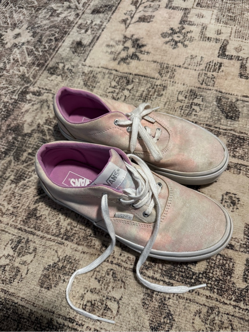 Vans Girls Pastel Pink Shimmer Canvas Low Top Sneakers size 4Y